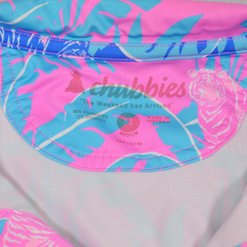 Chubbies Tiger Print Hydrofoil Performance Polo Pink Blue Golf Medium - Picture 3 of 13